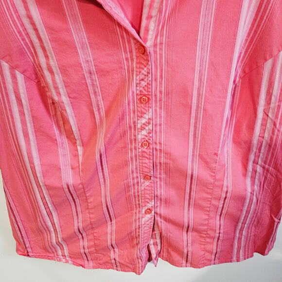 Lane Bryant Women's 18/20 Long Sleeve Button Up Blouse Red White Stripe Mature - Picture 4 of 6
